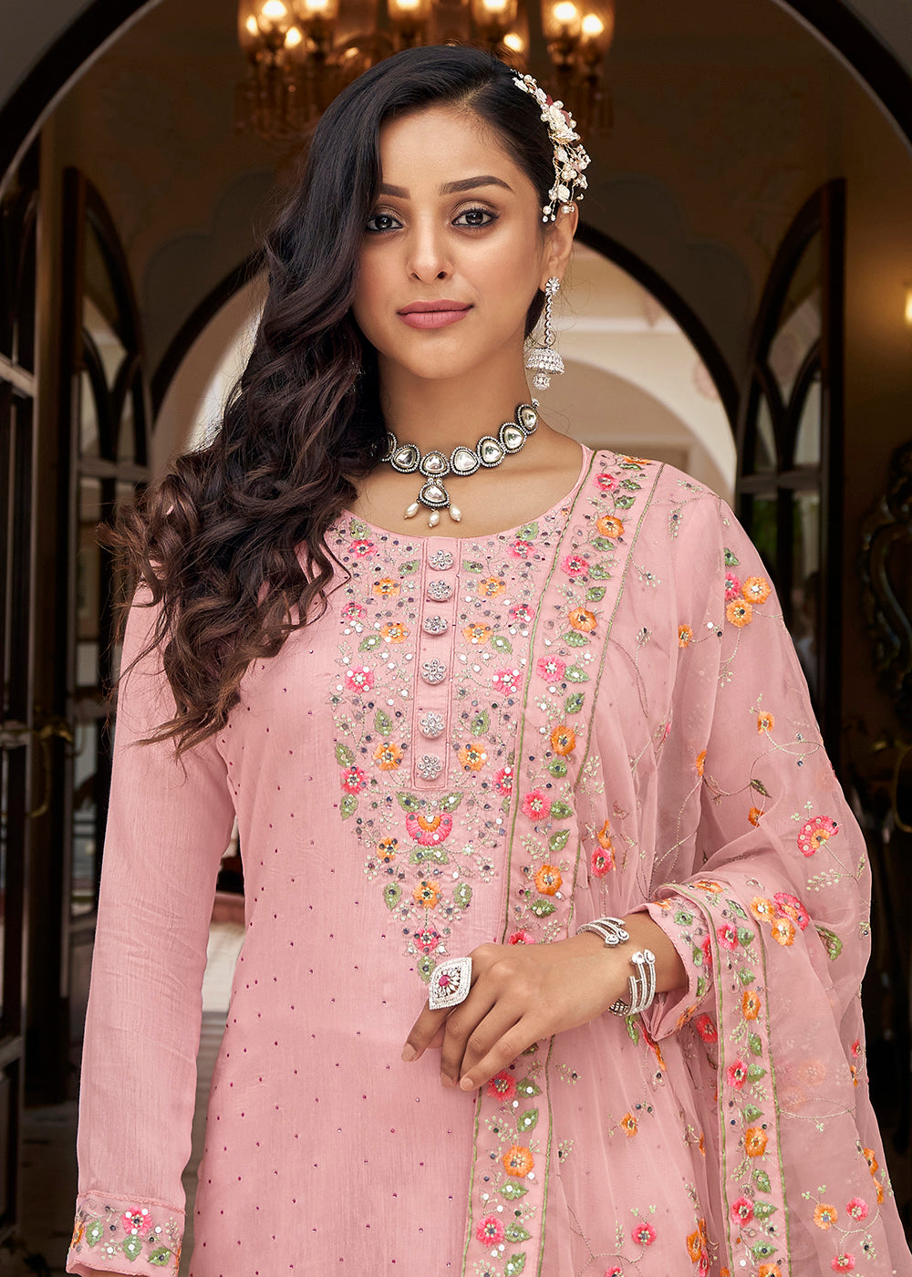 Buy Now Viscose Silk Embroidered Awesome Pink Pant Salwar Suit Online in USA, UK, Canada & Worldwide at Empress Clothing.