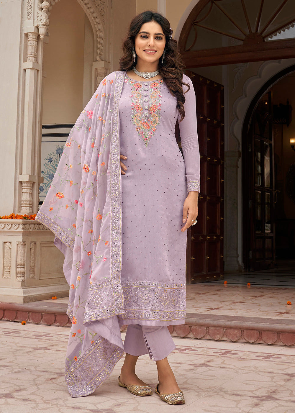 Buy Now Viscose Silk Embroidered Fabulous Lilac Pant Salwar Suit Online in USA, UK, Canada & Worldwide at Empress Clothing.
