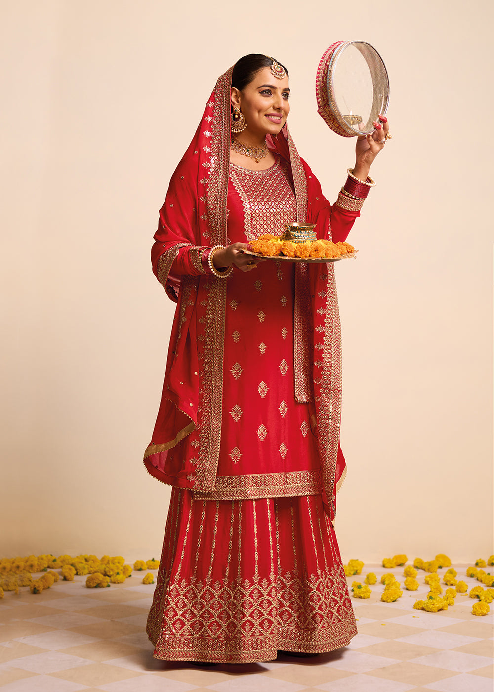 Buy Palazzo Salwar Suit Wedding Festival Red Embroidered Salwar