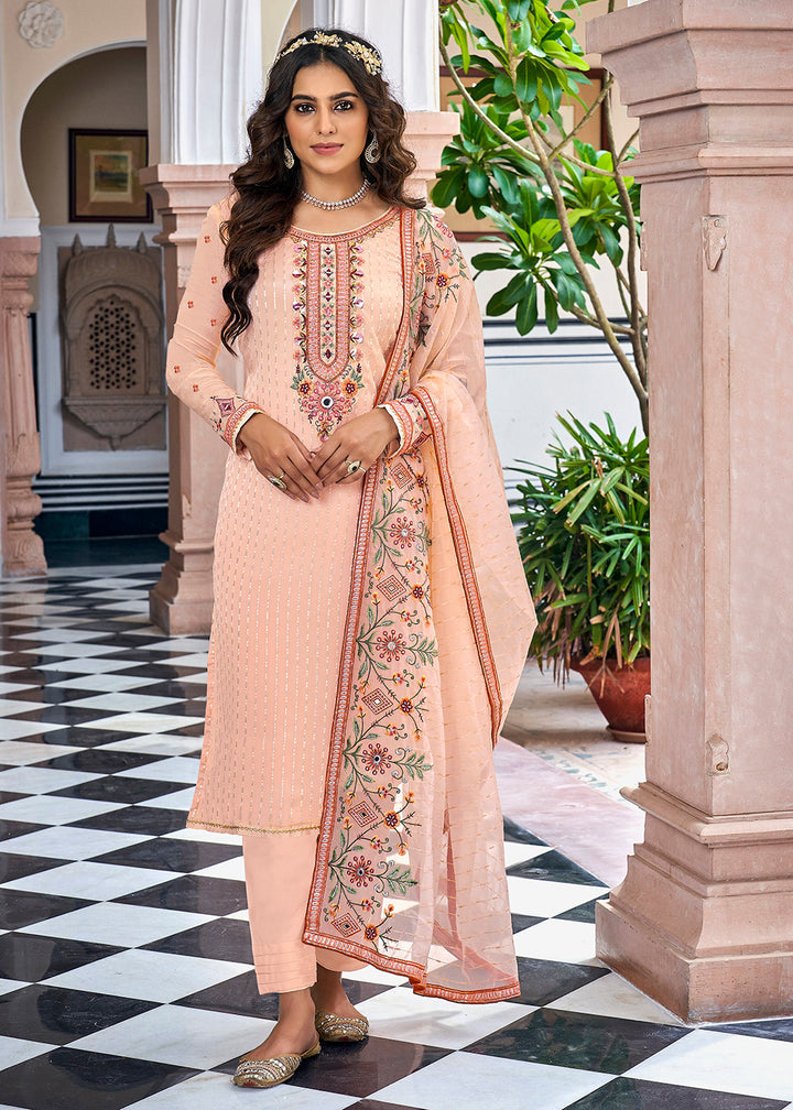 Designer Embroidered Pretty Peach Trendy Salwar Suit