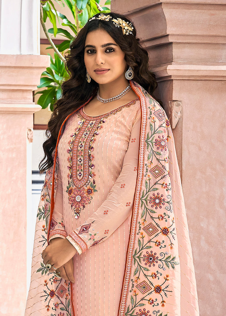 Designer Embroidered Pretty Peach Trendy Salwar Suit
