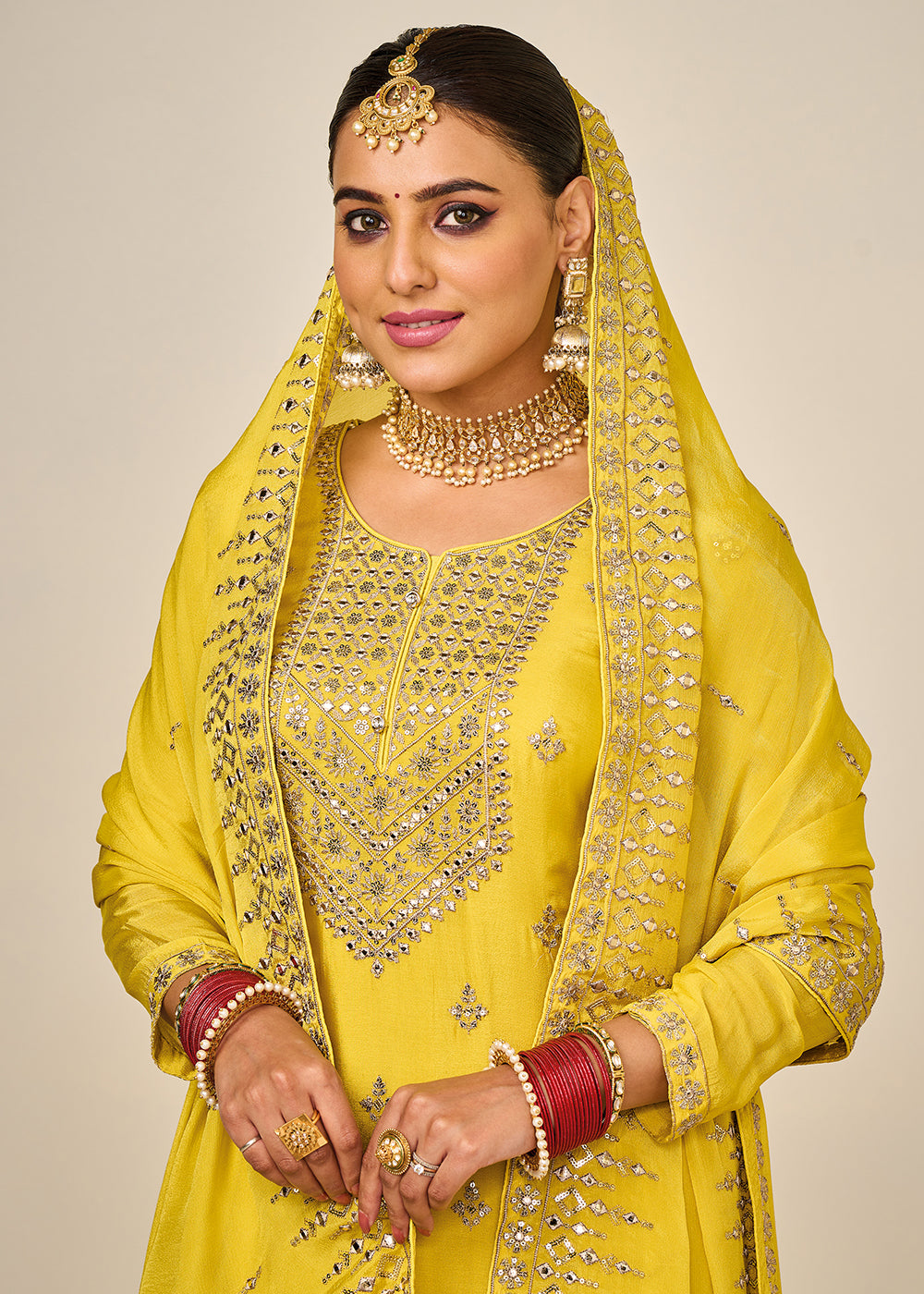 Buy Now Wedding Festival Yellow Embroidered Palazzo Salwar Suit Online in USA, UK, Canada & Worldwide at Empress Clothing. 