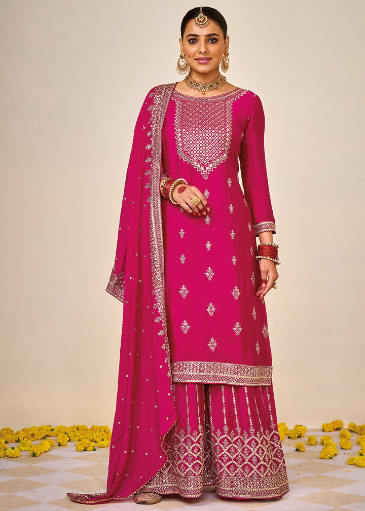 Buy Now Wedding Festival Pink Embroidered Palazzo Salwar Suit Online in USA, UK, Canada & Worldwide at Empress Clothing.