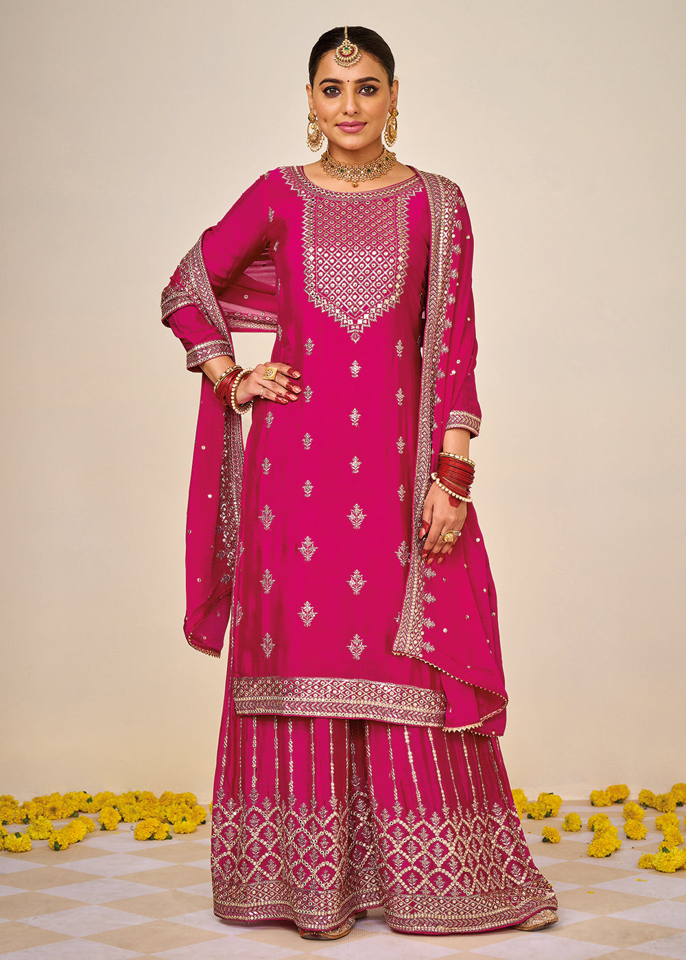 Buy Now Wedding Festival Pink Embroidered Palazzo Salwar Suit Online in USA, UK, Canada & Worldwide at Empress Clothing.