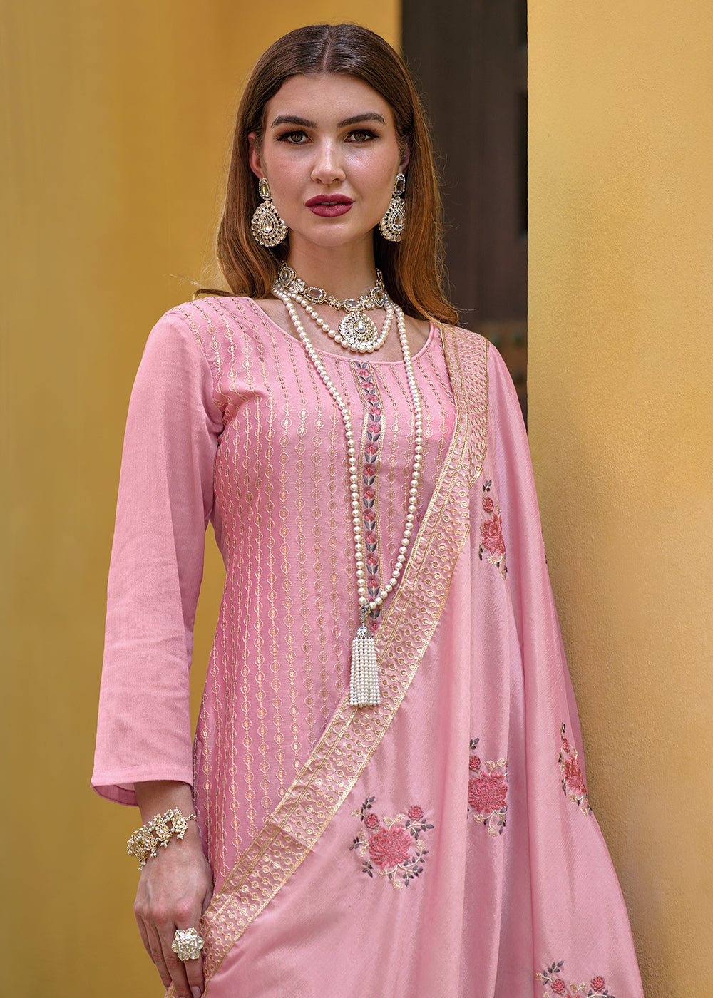 Buy Now Pakistani Style Stunning Pink Embroidered Eid Wear Kurta Set Online in USA, UK, Canada & Worldwide at Empress Clothing.