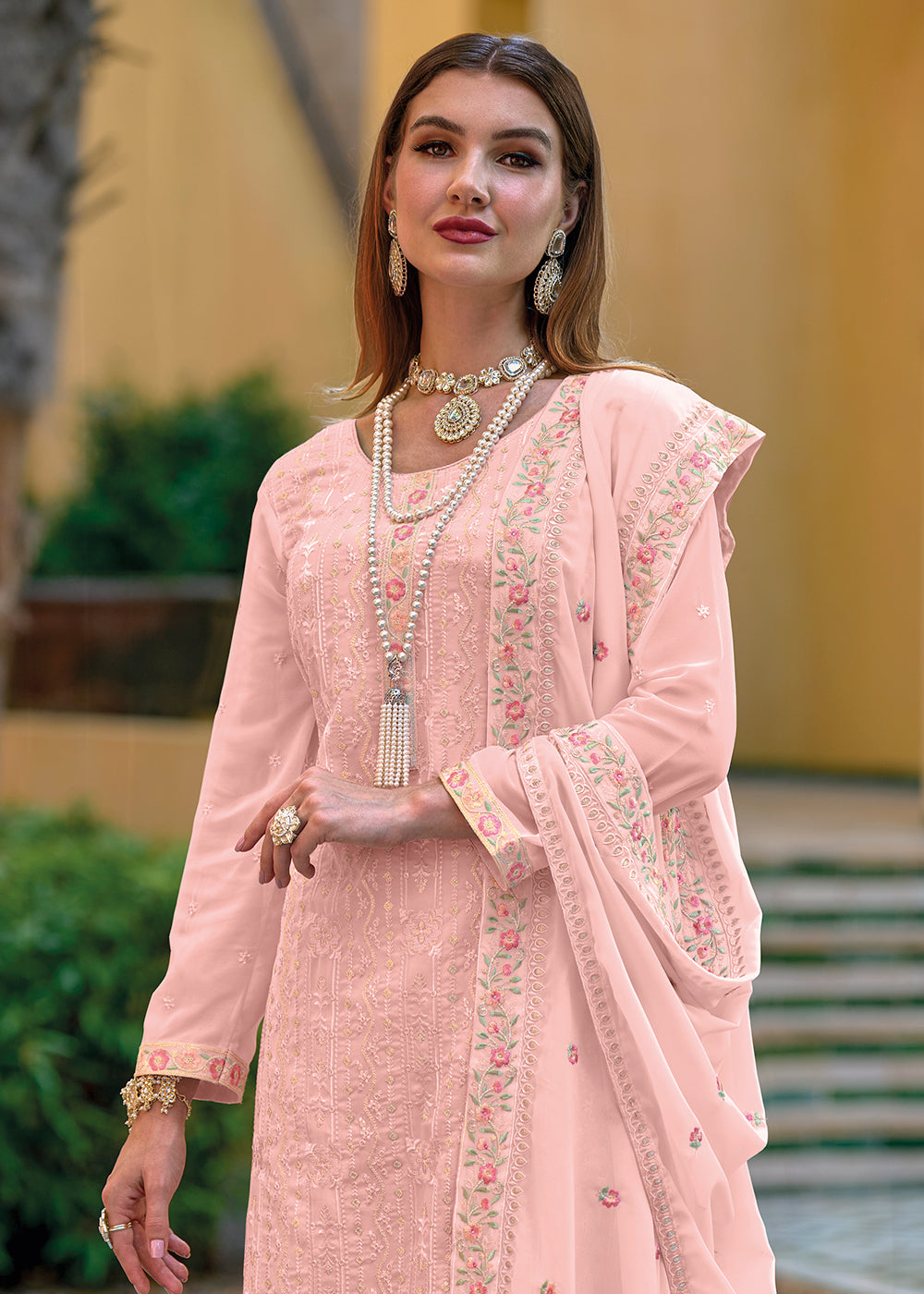 Buy Now Pakistani Style Splendid Peach Embroidered Eid Wear Kurta Set Online in USA, UK, Canada & Worldwide at Empress Clothing. 