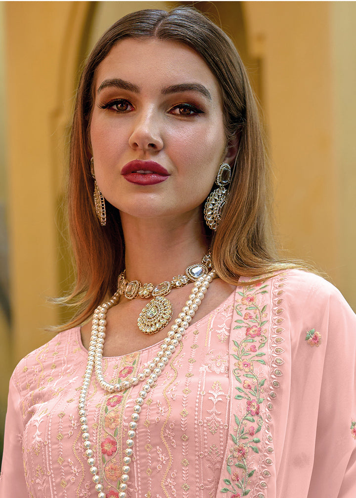 Buy Now Pakistani Style Splendid Peach Embroidered Eid Wear Kurta Set Online in USA, UK, Canada & Worldwide at Empress Clothing. 
