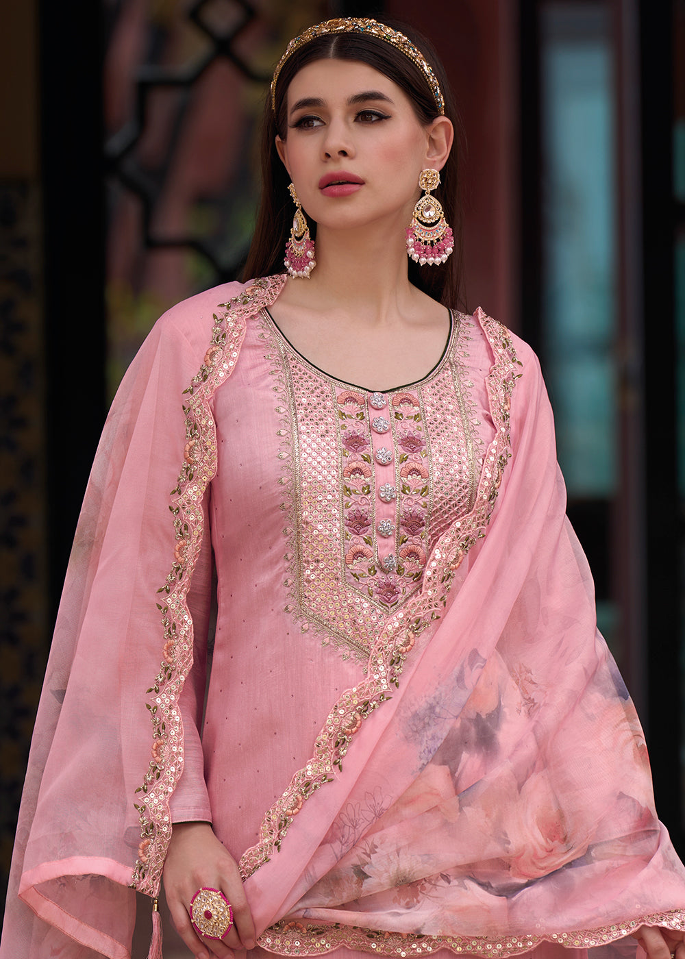 Buy Now Viscose Silk Captivating Pink Wedding Festive Salwar Kameez Online in USA, UK, Canada & Worldwide at Empress Clothing.