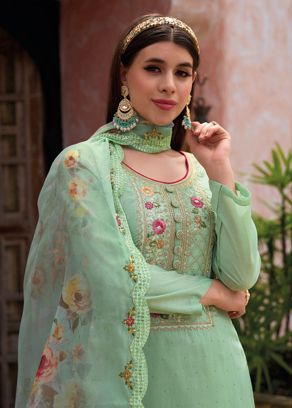 Buy Now Viscose Silk Imperial Sea Green Wedding Festive Salwar Kameez Online in USA, UK, Canada & Worldwide at Empress Clothing. 