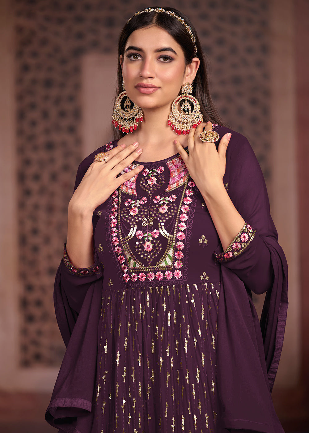 Buy Now Nyra Cut Style Elegant Purple Festive Palazzo Suit Online in USA, UK, Canada, Germany, Australia & Worldwide at Empress Clothing.