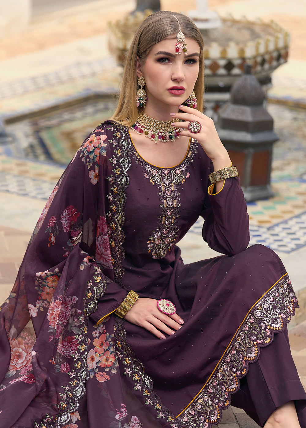 Buy Now Viscose Silk Plum Purple Pakistani Pant Style Salwar Suit Online in USA, UK, Canada, Germany, Australia & Worldwide at Empress Clothing. 