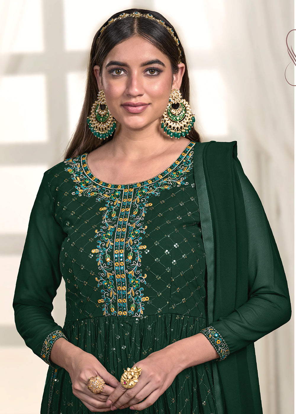 Buy Now Nyra Cut Style Appealing Green Blue Festive Palazzo Suit Online in USA, UK, Canada, Germany, Australia & Worldwide at Empress Clothing. 