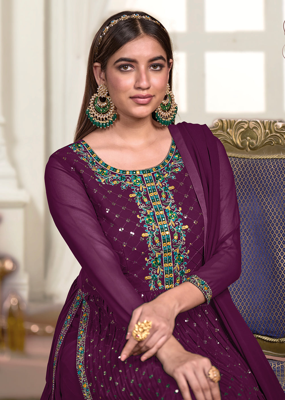 Buy Now Nyra Cut Style Exquisite Purple Blue Festive Palazzo Suit Online in USA, UK, Canada, Germany, Australia & Worldwide at Empress Clothing.