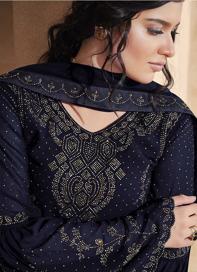 Buy Navy Blue Swarovski Suit - Embroidered Palazzo Suit