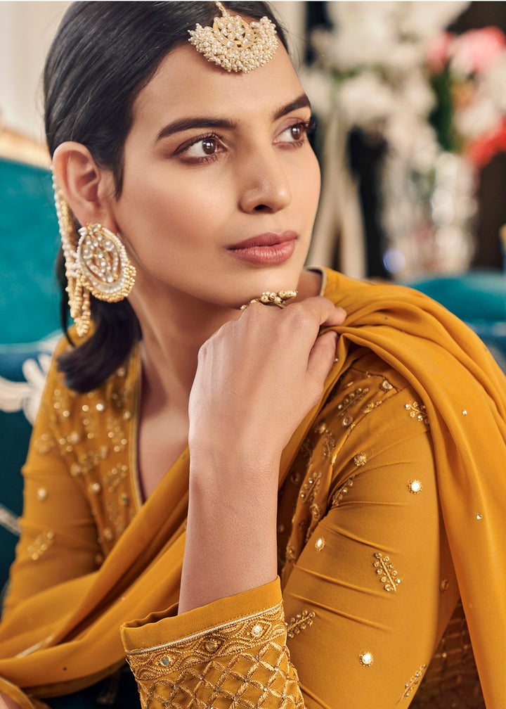 Buy Festive Embroidered Yellow Anarkali - Georgette Anarkali Suit