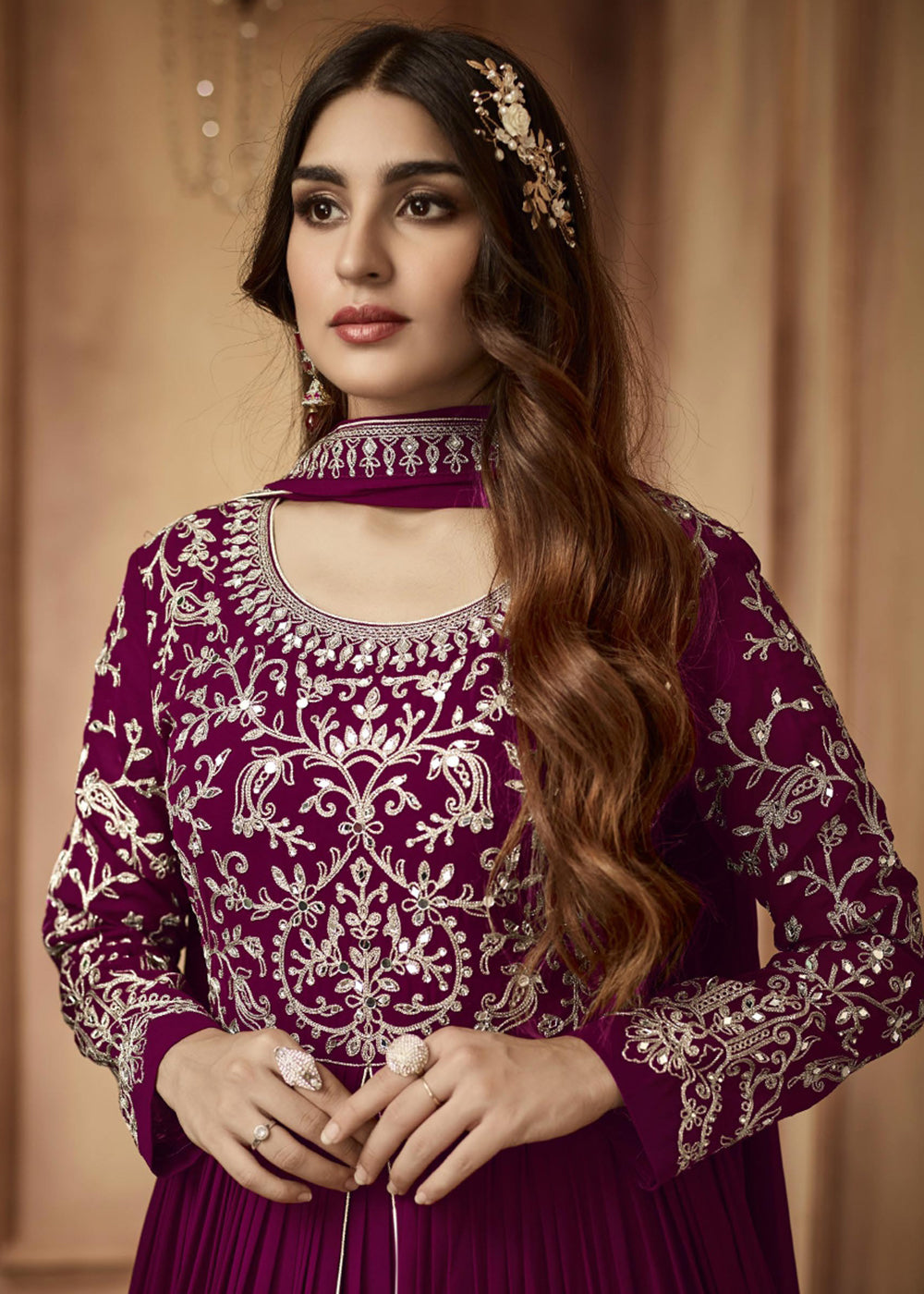 Buy Now Attractive Magenta Wine Sequins Wedding Festive Anarkali Suit Online in USA, UK, Australia, New Zealand, Canada & Worldwide at Empress Clothing.