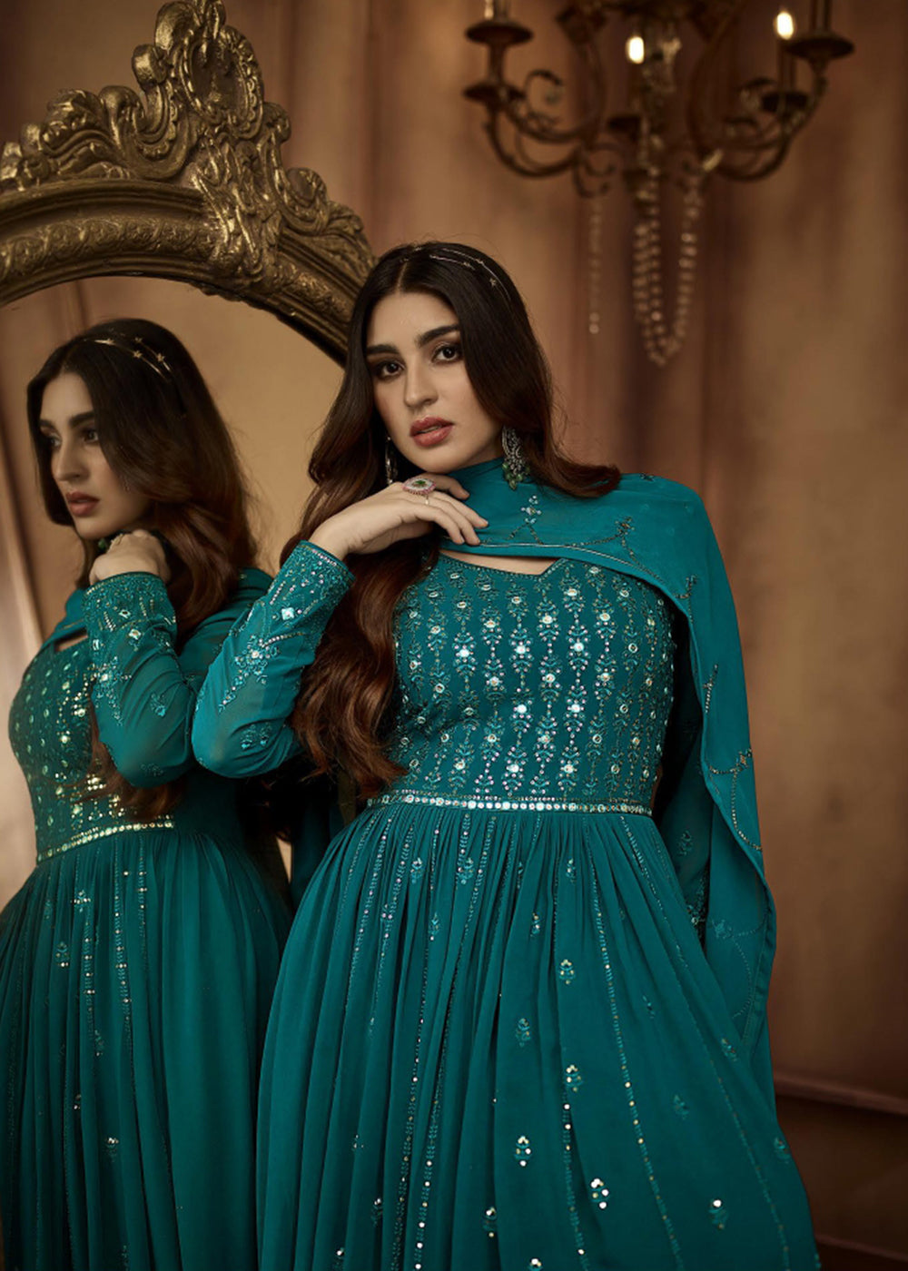 Buy Now Beauteous Teal Green Sequins Wedding Festive Anarkali Suit Online in USA, UK, Australia, New Zealand, Canada & Worldwide at Empress Clothing.