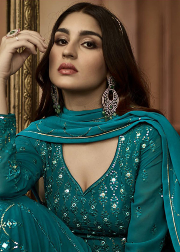 Buy Now Beauteous Teal Green Sequins Wedding Festive Anarkali Suit Online in USA, UK, Australia, New Zealand, Canada & Worldwide at Empress Clothing.