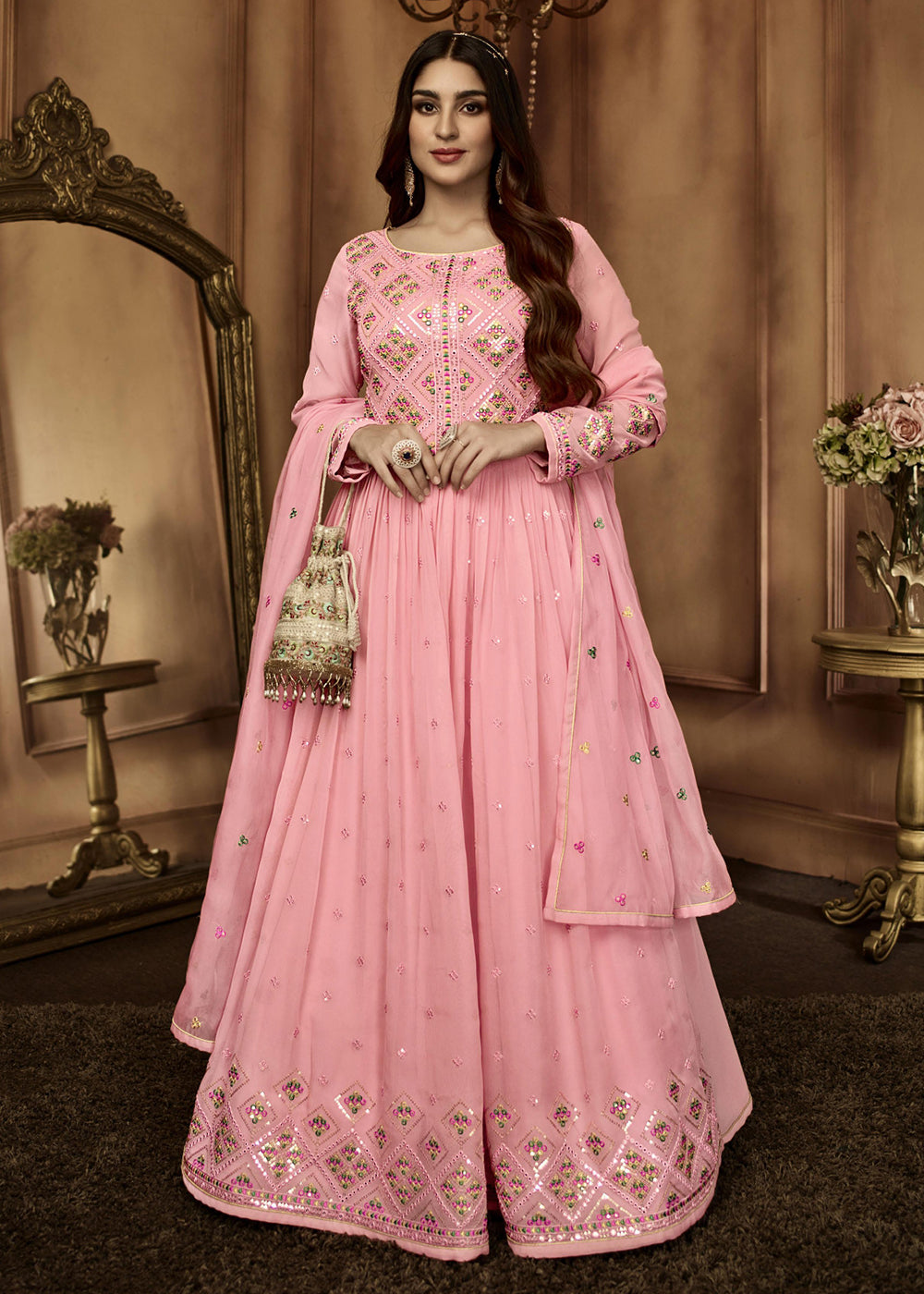 Buy Now Riveting Light Pink Sequins Wedding Festive Anarkali Suit Online in USA, UK, Australia, New Zealand, Canada & Worldwide at Empress Clothing. 