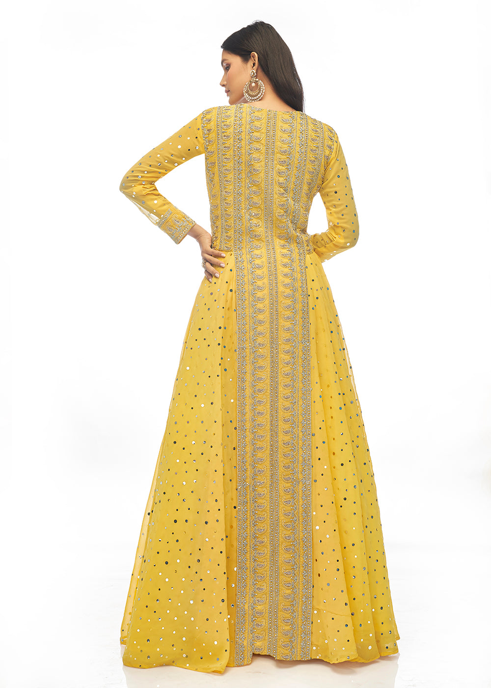 Buy Eldorado Yellow Paneled Anarkali - Georgette Skirt Style Anarkali