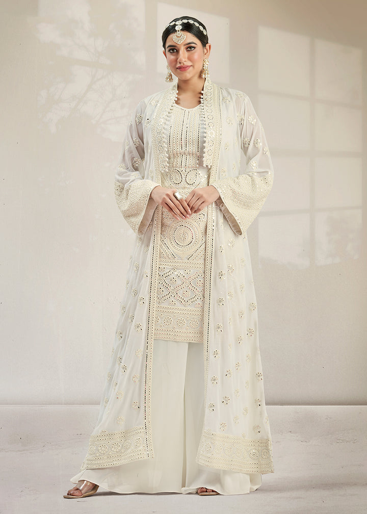 Buy Now Excellent Party Style Malta White Jacket Style Palazzo Suit Online in USA, UK, Canada & Worldwide at Empress Clothing. 