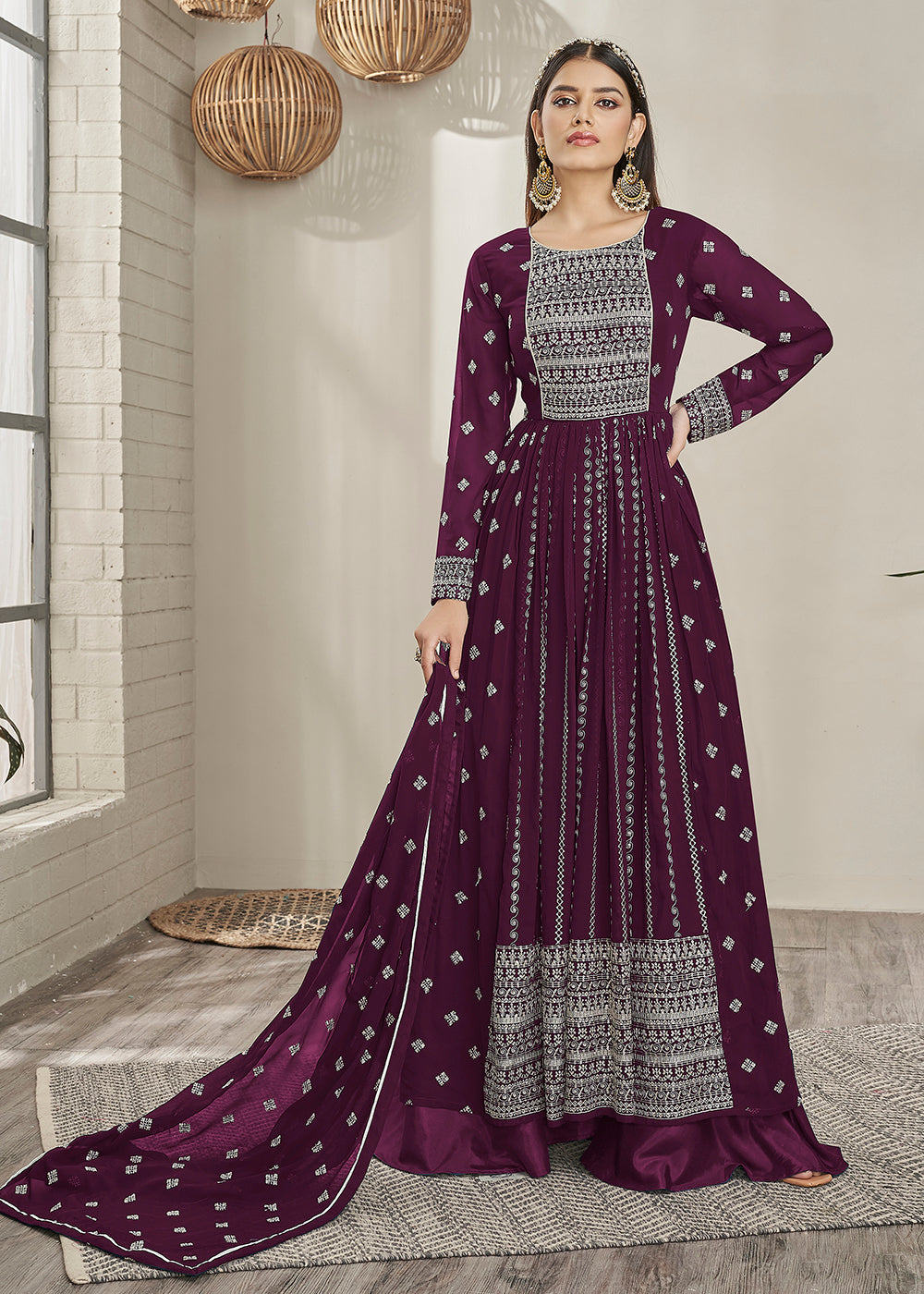 Buy Now Glamourous Party Style Violet Long Top Style Palazzo Suit Online in USA, UK, Canada & Worldwide at Empress Clothing. 