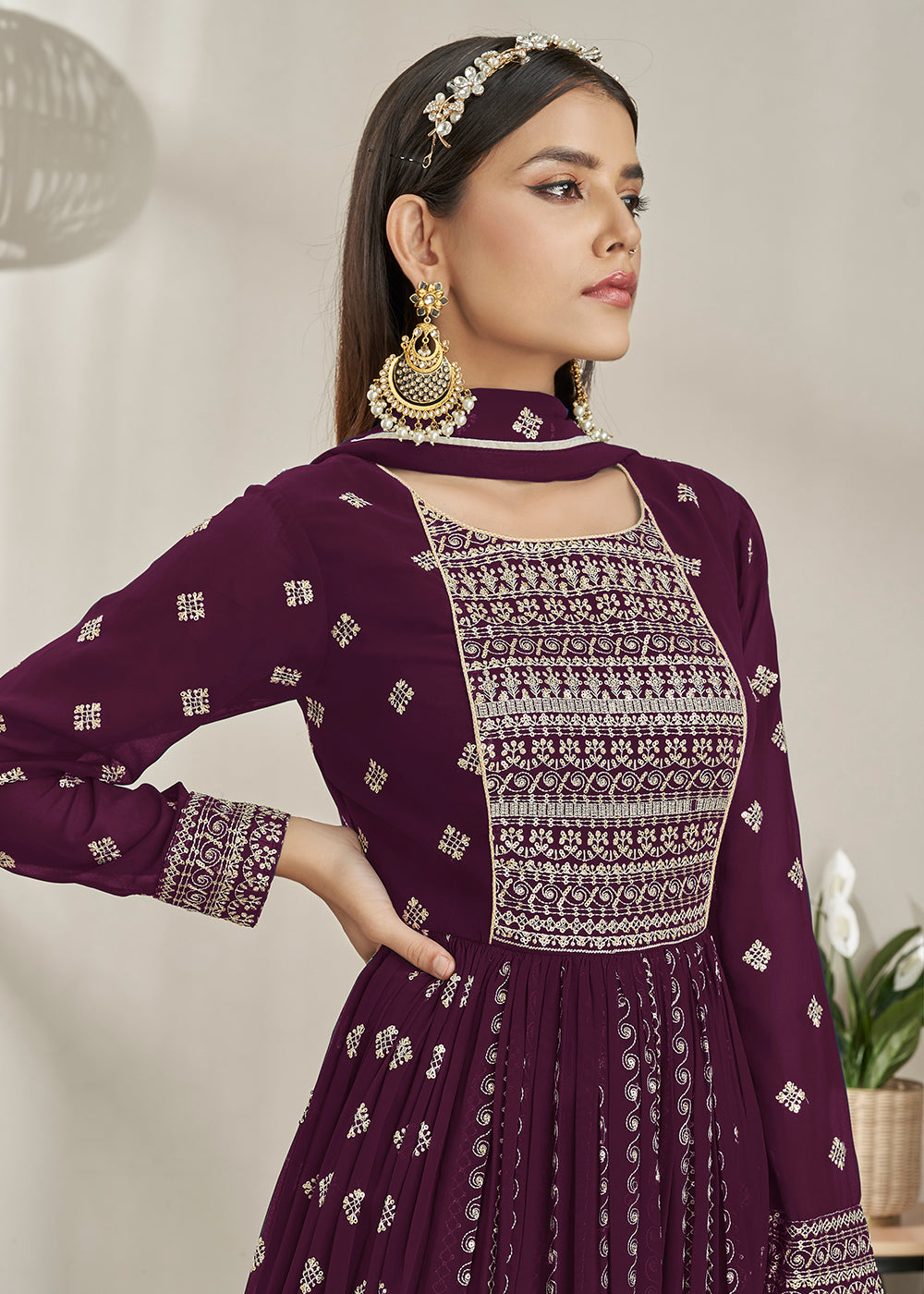 Buy Now Glamourous Party Style Violet Long Top Style Palazzo Suit Online in USA, UK, Canada & Worldwide at Empress Clothing. 