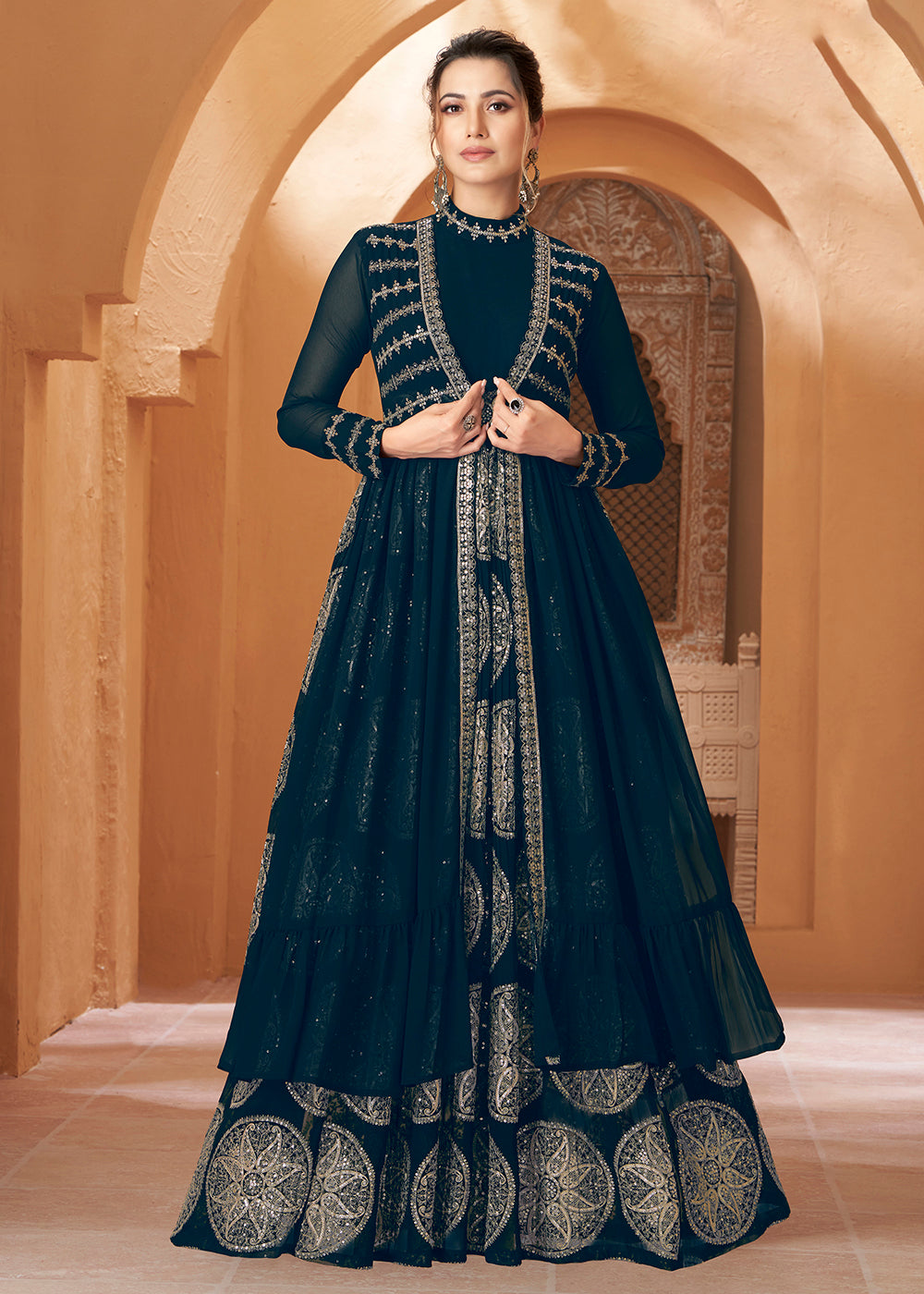 Bollywood Floral Printed Designer Indo-Western Dress for Wedding and  Engagement