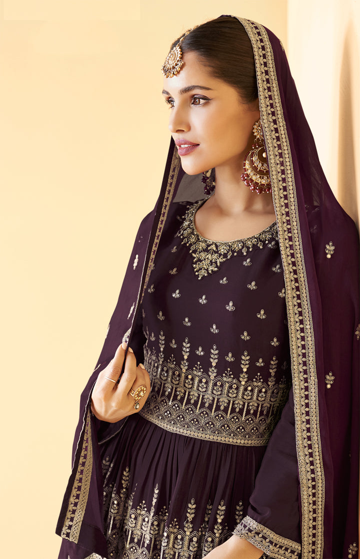 Buy Designer Deep Purple Georgette Sharara - Pakistani Sharara Suit