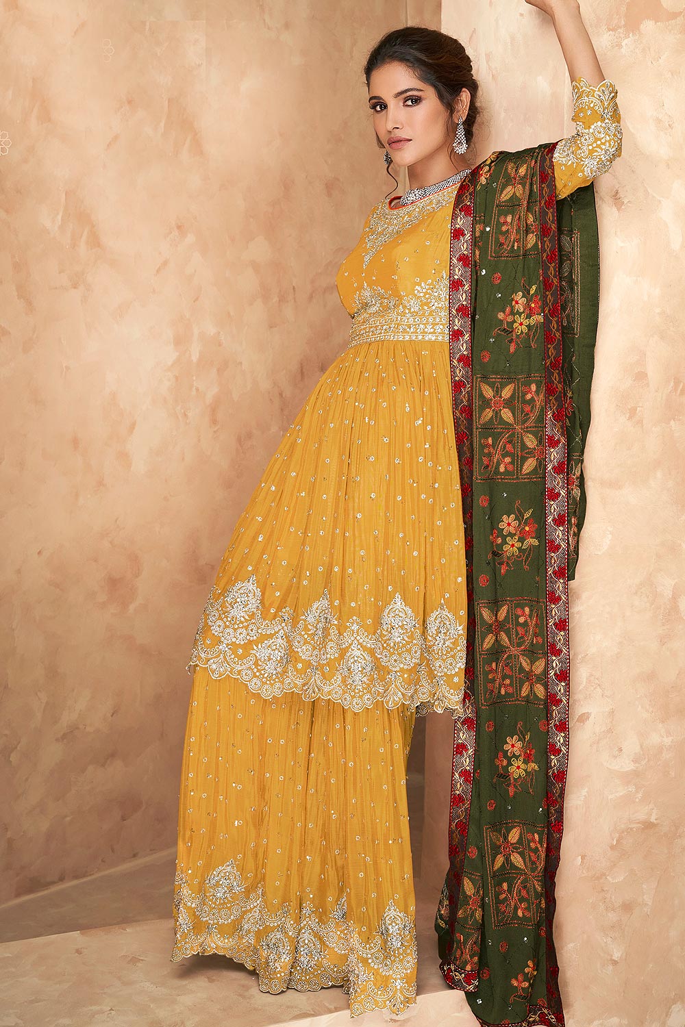 Buy Faux Georgette Pretty Yellow Sharara - Designer Sharara Suit