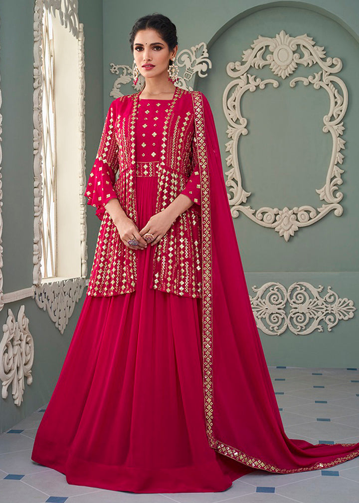 Buy Jacket Style Hot Pink Embroidered Anarkali - Wedding Anarkali