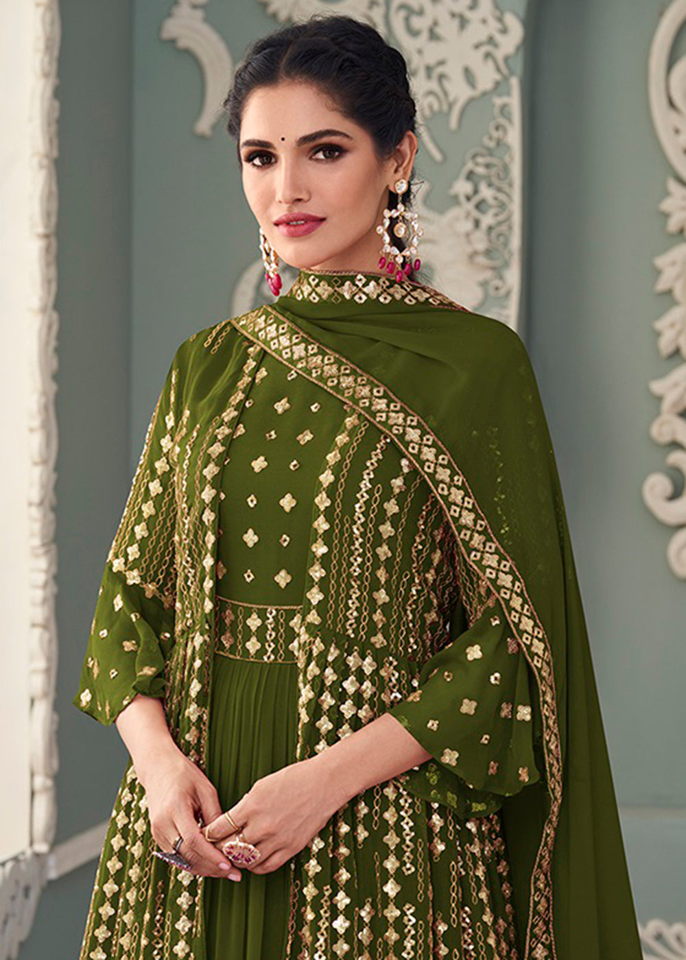 Buy Jacket Style Lovely Green Embroidered Anarkali - Wedding Anarkali