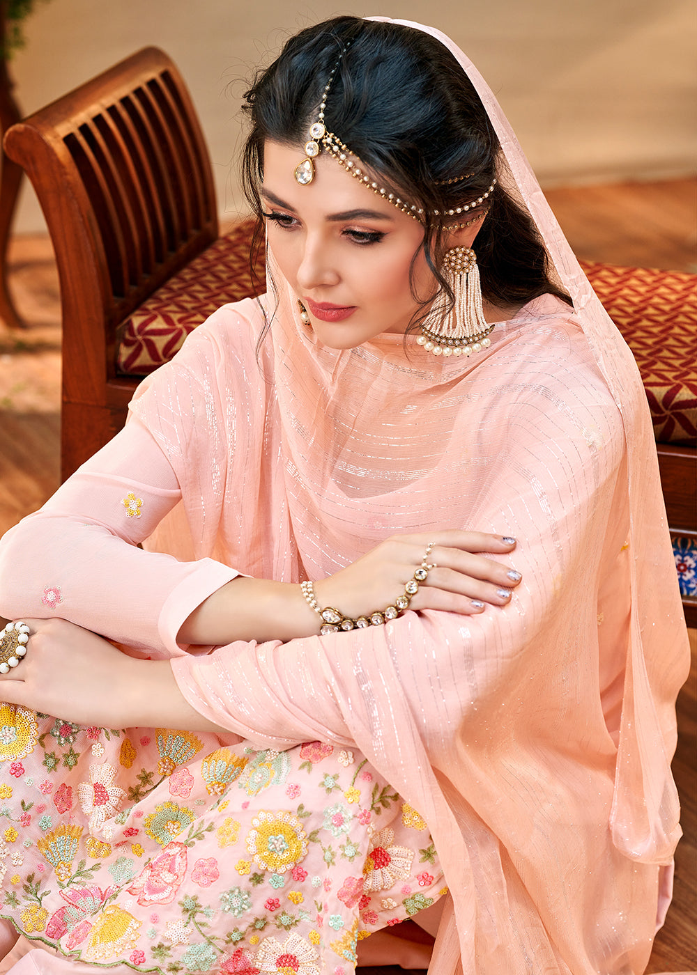 Buy Salwar Kurta Set - Imperial Peachy Pink Georgette Embroidered Set –  Empress Clothing