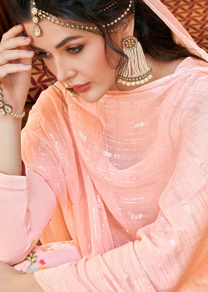Buy Now Imperial Peachy Pink Georgette Embroidered Salwar Kurta Set Online in USA, UK, Canada & Worldwide at Empress Clothing. 