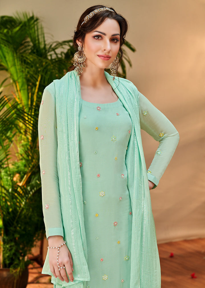 Buy Now Awesome Aqua Green Georgette Embroidered Salwar Kurta Set Online in USA, UK, Canada & Worldwide at Empress Clothing. 