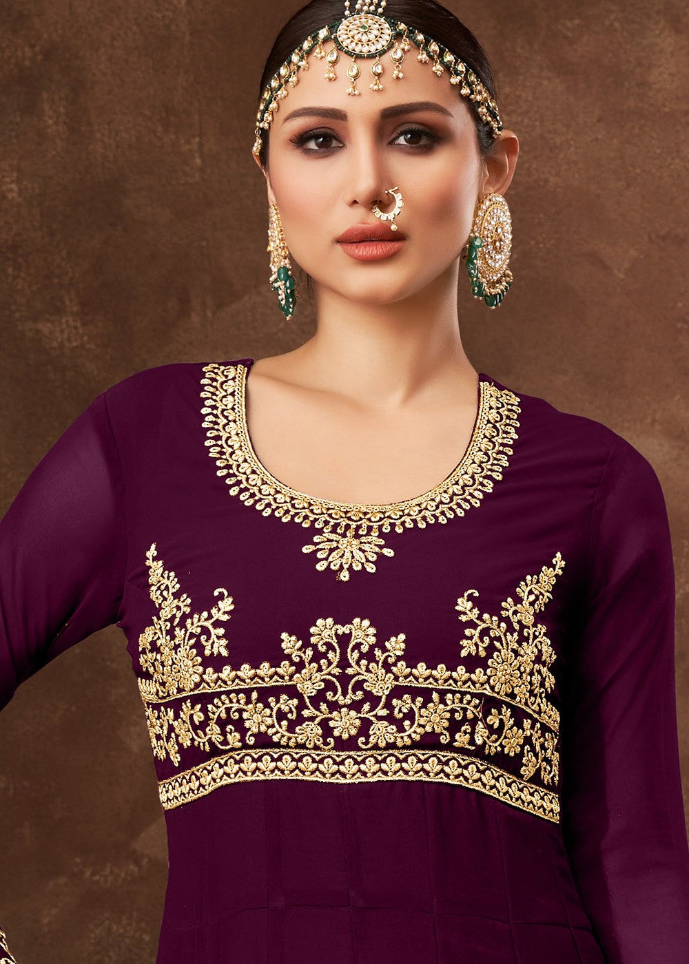 Buy Plum Purple Ghera Detailed Embroidered Anarkali - Designer Anarkali