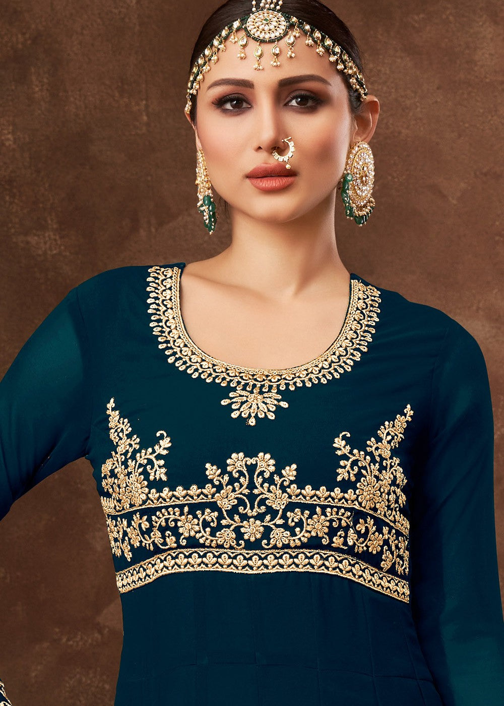Buy Blue Ghera Detailed Embroidered Anarkali - Designer Anarkali
