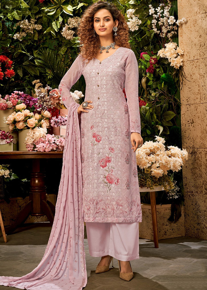 Buy Viscose Georgette Lavender Pink Suit - Sequins Salwar Suit