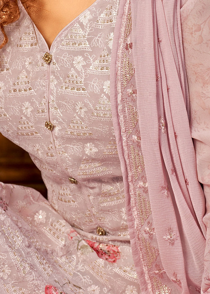 Buy Viscose Georgette Lavender Pink Suit - Sequins Salwar Suit