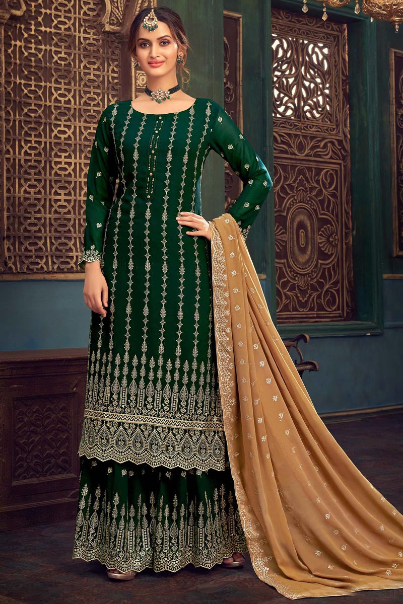 Buy Bottle Green Faux Georgette Sharara - Pakistani Sharara Suit