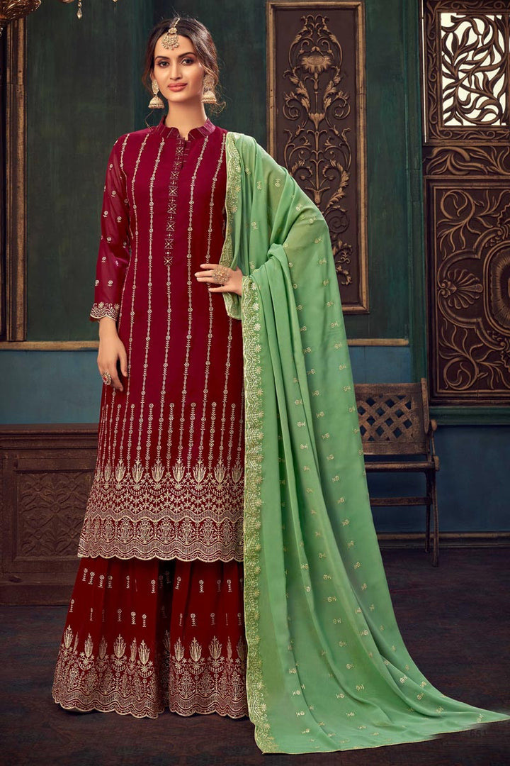 Buy Deep Maroon Faux Georgette Sharara - Pakistani Sharara Suit