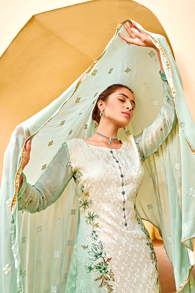 Buy Pant Style Green & Cream Suit - Embroidered Pure Viscose Kameez Empress Clothing Buy Pant Style Green & Cream Suit - Embroidered Pure Viscose Kameez Empress Clothing