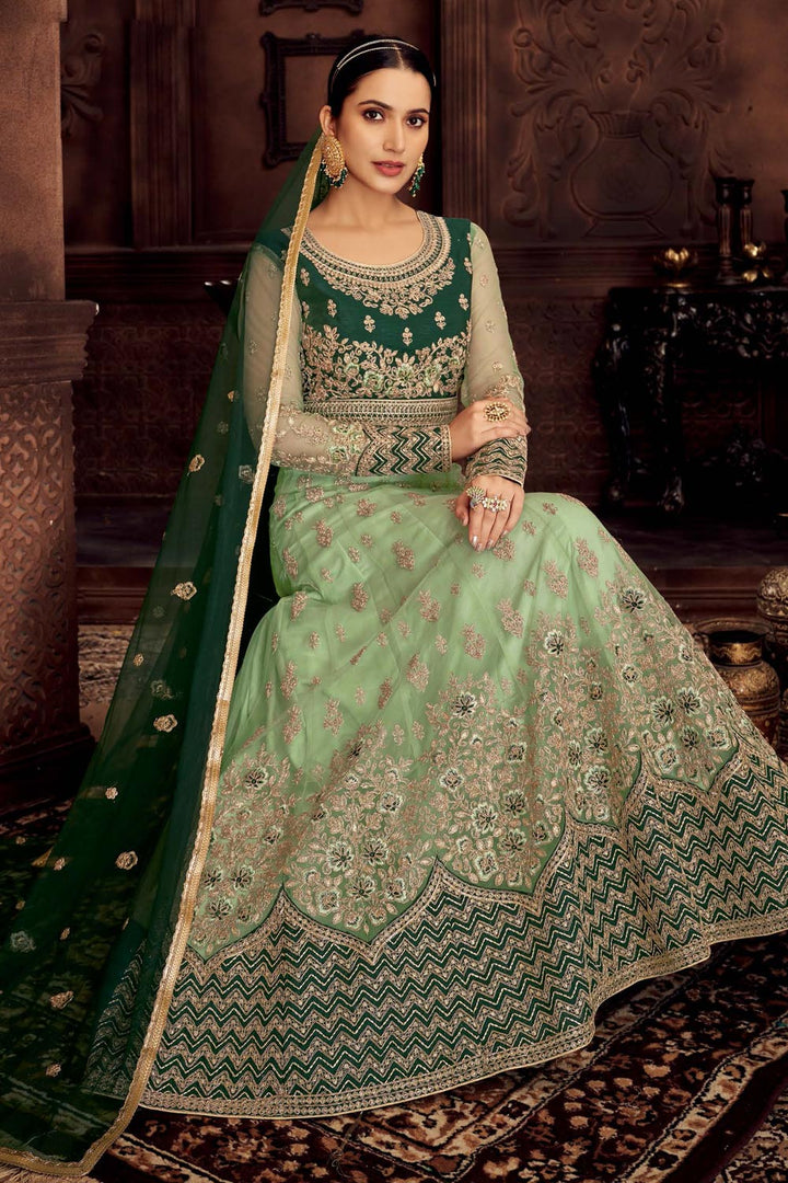Buy Heavy Embroidered Mint Green Anarkali - Net Bridal Anarkali Suit