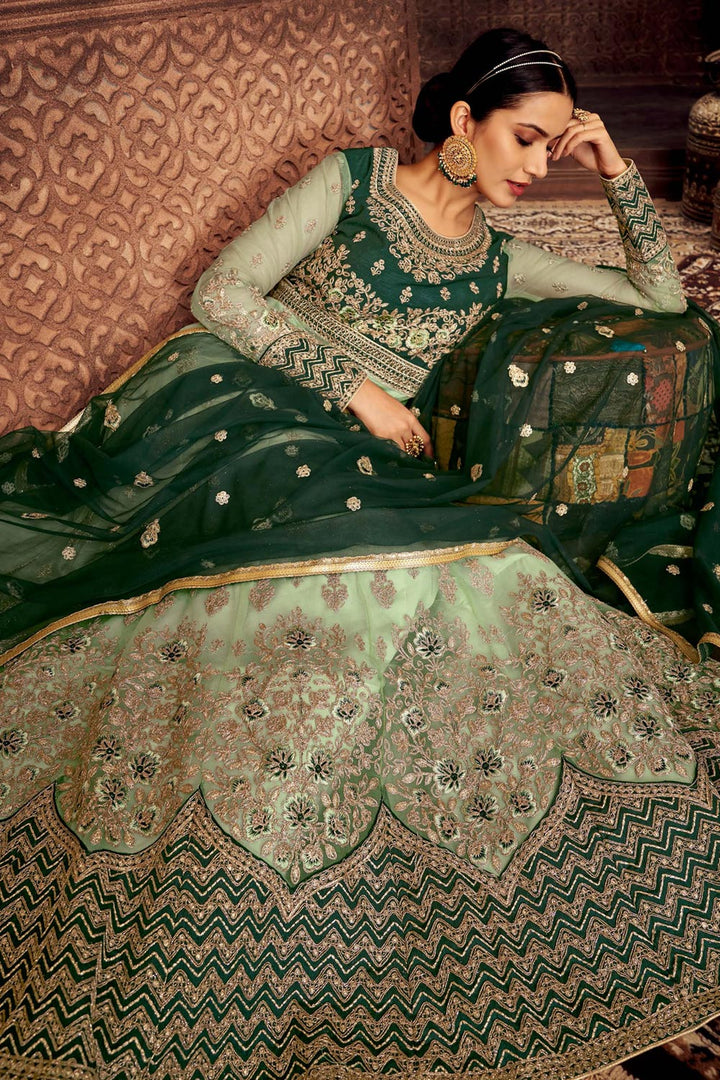 Buy Heavy Embroidered Mint Green Anarkali - Net Bridal Anarkali Suit