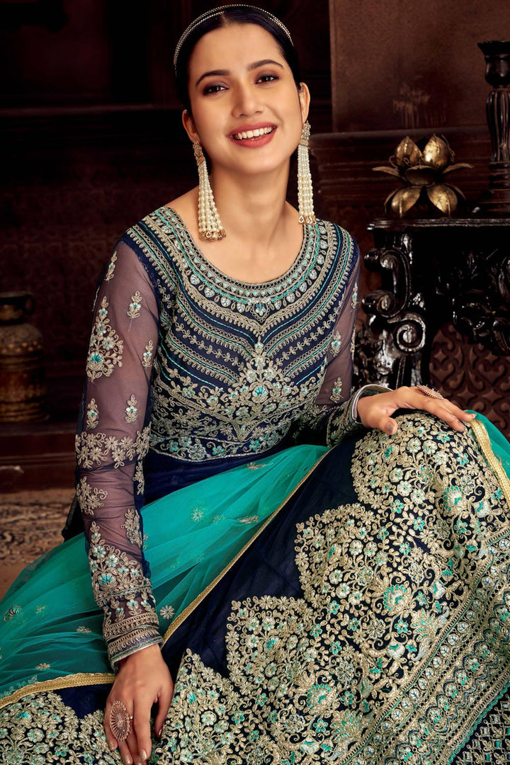 Buy Heavy Embroidered Navy Blue Anarkali - Net Bridal Anarkali Suit