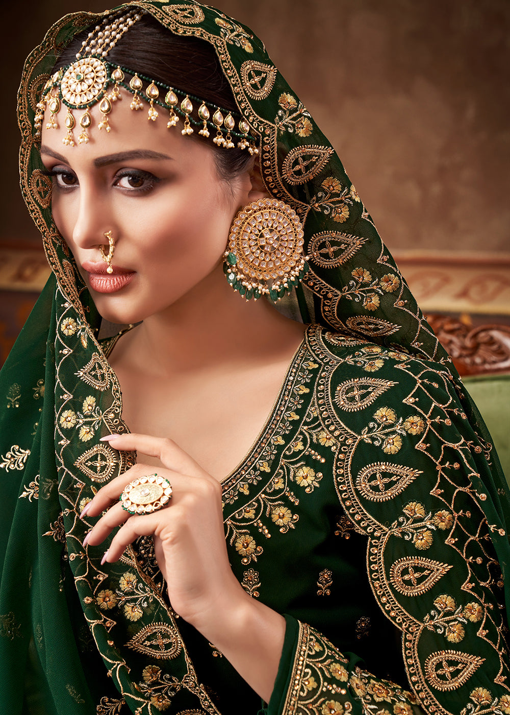 Buy Eid Special Dark Green Georgette Anarkali - Designer Anarkali Suit