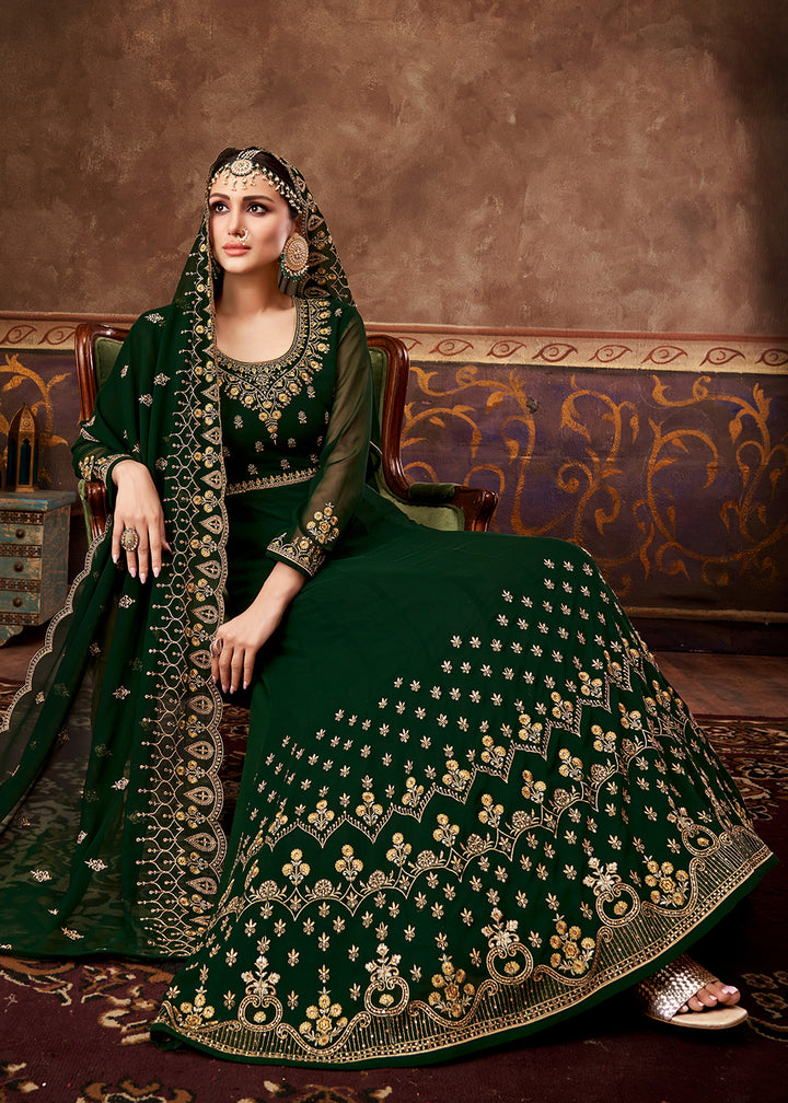 Buy Eid Special Dark Green Georgette Anarkali - Designer Anarkali Suit