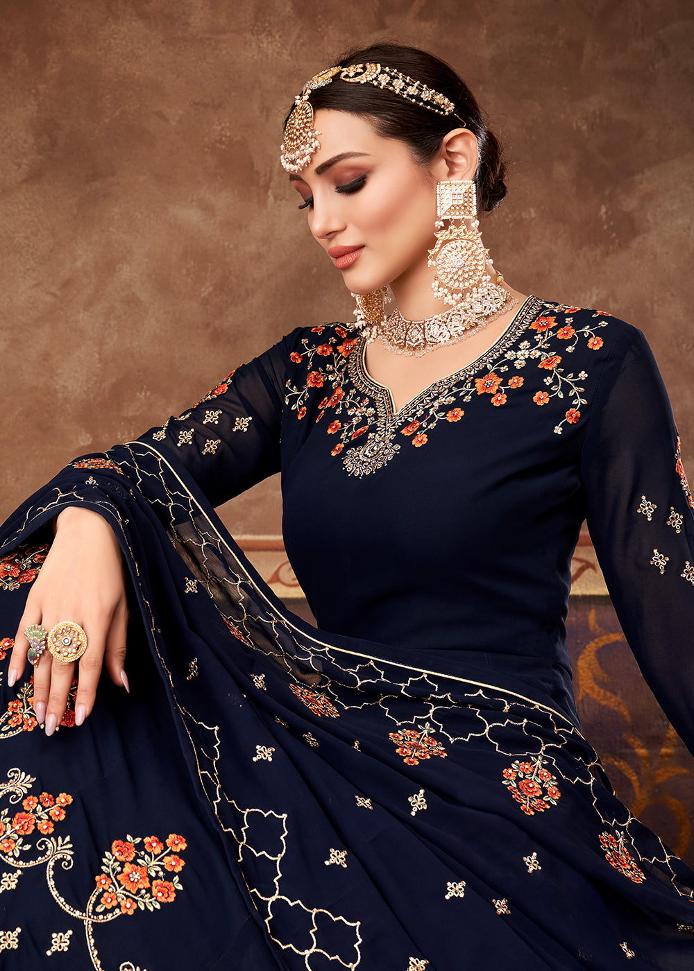 Buy Eid Special Navy Blue Georgette Anarkali - Designer Anarkali Suit