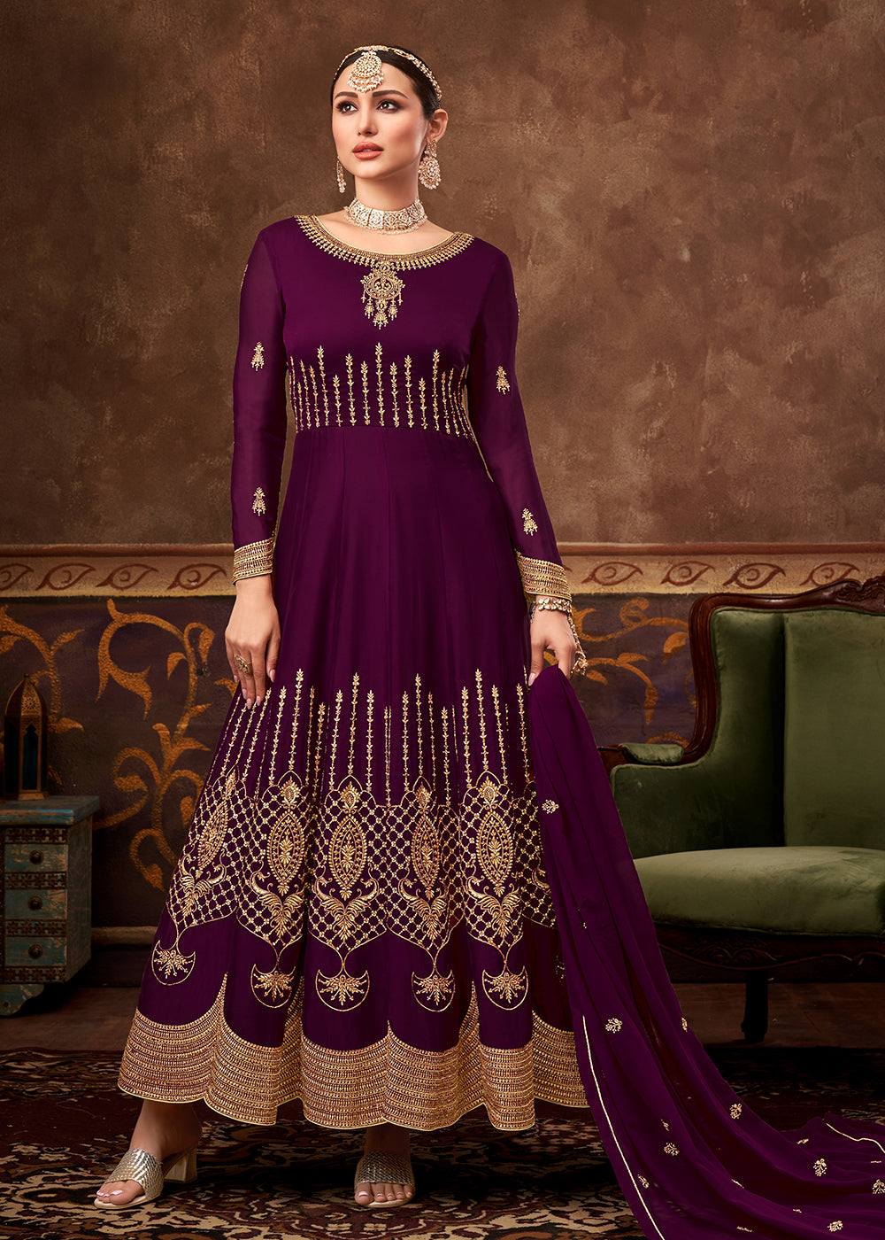 Buy Eid Special Wine Purple Georgette Anarkali - Designer Anarkali Suit