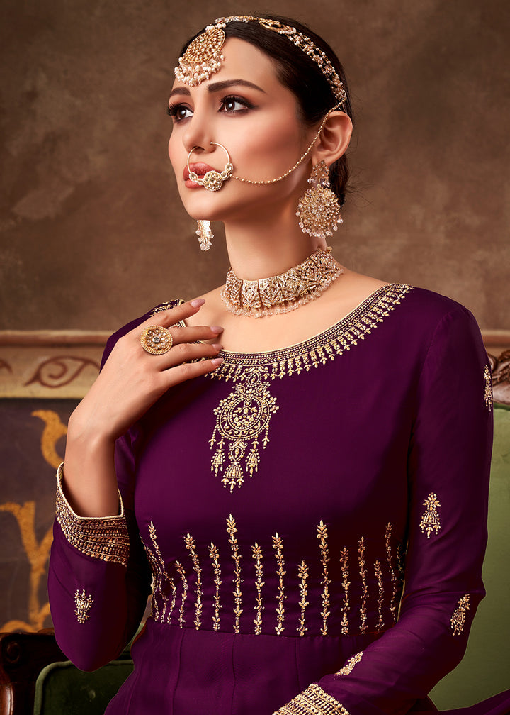 Buy Eid Special Wine Purple Georgette Anarkali - Designer Anarkali Suit